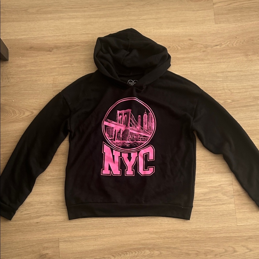 Forever 21 Black Hoodie with Pink Accents